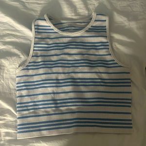 White and blue striped top